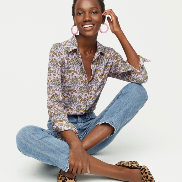 J. Crew Tops - J Crew, EUC, 10, Silk Tiger Floral Button-Up Shirt